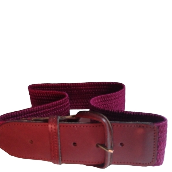 Vintage Maroon Tight Braided Fabric w. Brown Leather Adjustable Buckle BoHo Vibe - Picture 6 of 9